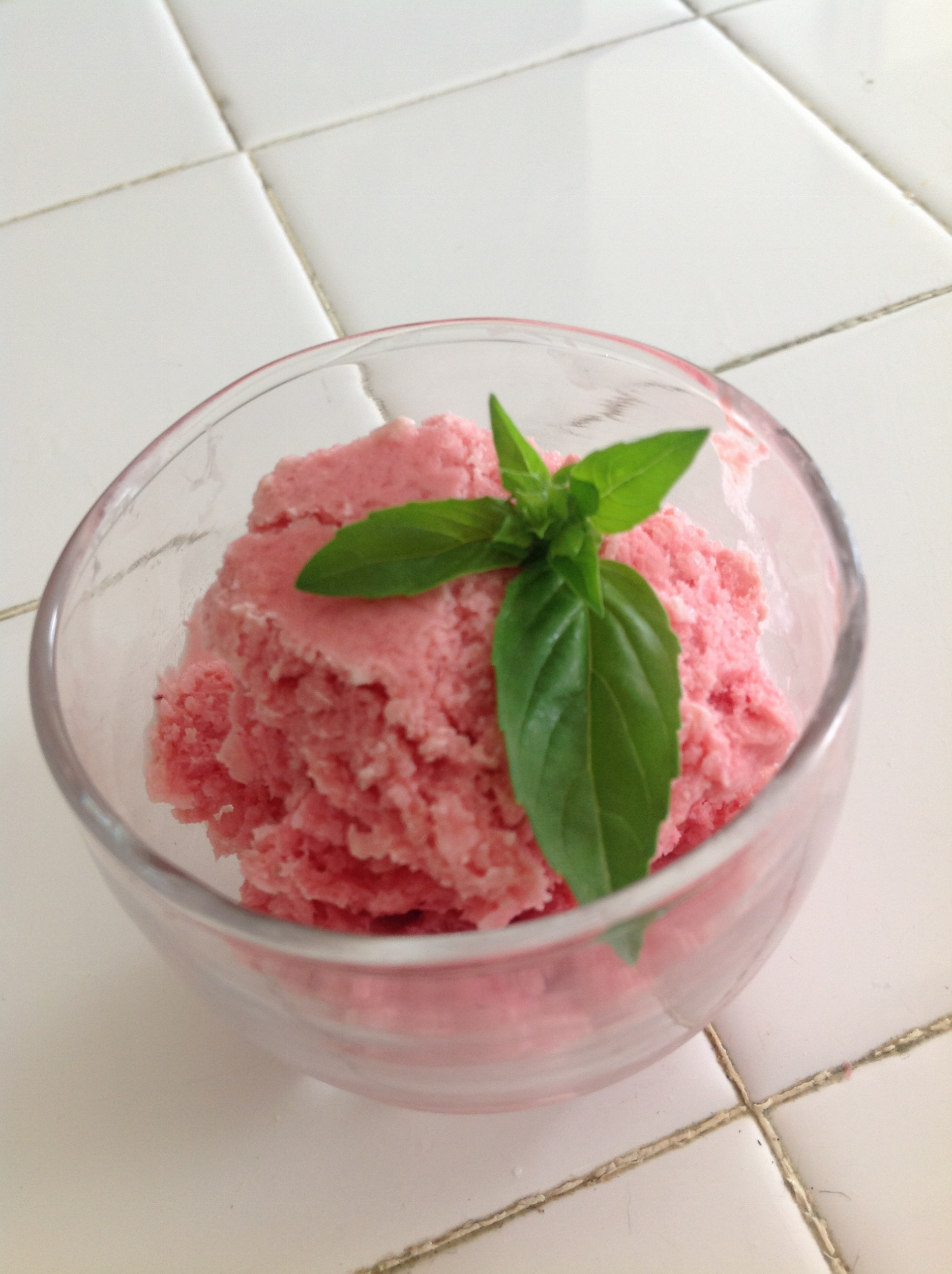 rasperry basil sorbet made with farmers market ingredients
