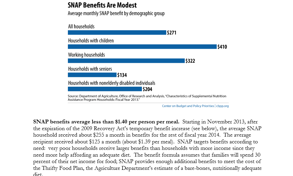 chart of average family SNAP benefits by demographic