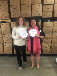 Liz Sheehan-Castro and Martha Assefa at Worcester County Food Bank